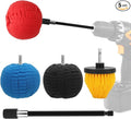 Linkstyle 5PCS Drill Polishing Ball Set, Car Wheel Polisher Sponge Pad Kit with Long Extension Pole & Cleaning Brush, Buffing Ball for 1/4" Hex Drill, Car Rim and Metal Surface Polishing Tool