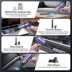 KMM Handheld Car Vacuum Cleaner, 9000PA Vacuum Cleaner & Air Duster, 120W High Power Vacuum Portable Cordless, Hand Held Vacuum Rechargeable with Multi-Nozzles & LED Light for Home, Car, Office