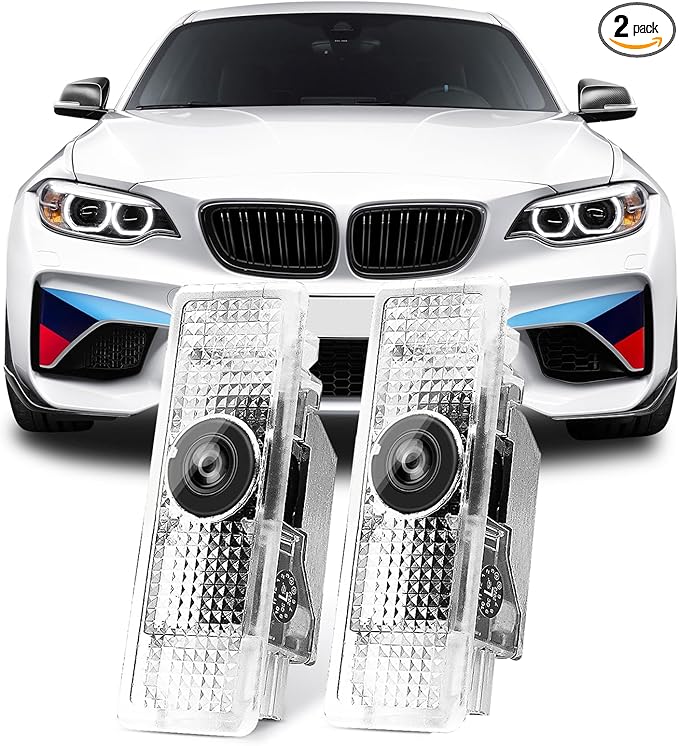 Never Fade HD Door Light Logo Projector Compatible with 1/2/3/4/5/6/7/M/X/Z/GT Series Accessories, 2Pcs 3D LED Ghost Shadow Laser Car Courtesy Step Light Puddle Lamps (ClassicBlueWhiteLogo)