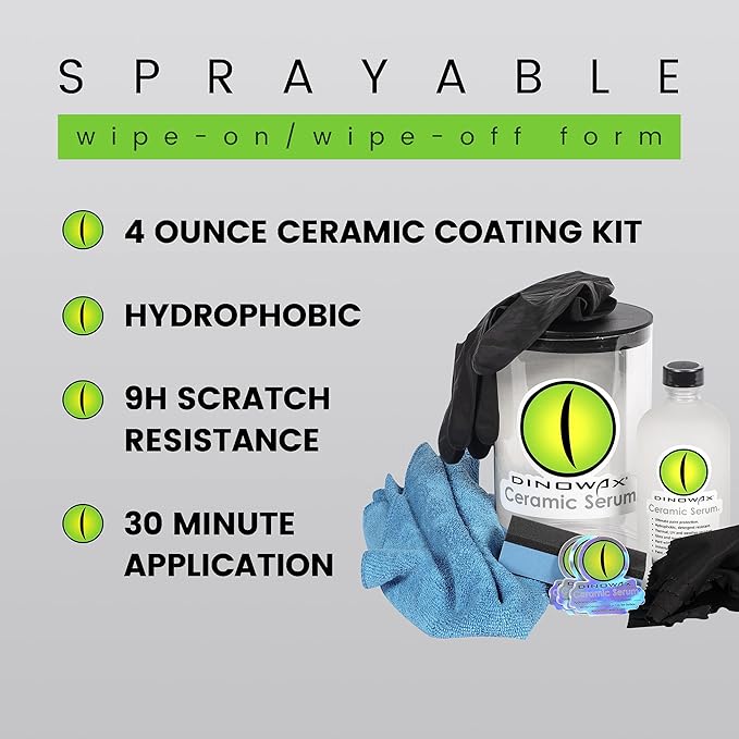 Dinowax - Ceramic Serum Kit, Ceramic Coating, Detailing Kit, Car Detailing Supplies, Protect Collection, 4 Oz Serum with Application Accessories