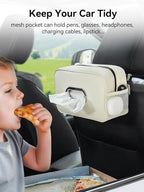 Multi-Functional Car Tissue Holder with ‌2 Storage Nets, Upgraded PU Leather Tissue Box Cover, Large Rectangle Napkin Organizer, Fit for 100-160 Regular Size Tissues, Keep Car Tidy, Beige
