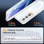 OWKEY for Samsung Galaxy S21 Case with Stand, Magnetic Shockproof Case Fit for Magsafe Translucent Matte Cover for Samsung S21, White