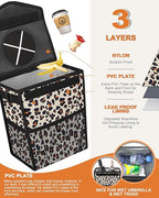 Pritent Car Trash Can with Lid, Cute Leakproof Car Trash Garbage Bag Hanging Vehicle Trash Bin Small Portable Automotive Garbage Cans Organizer for Back/Front Seat/Console(2.8 gal,Leopard