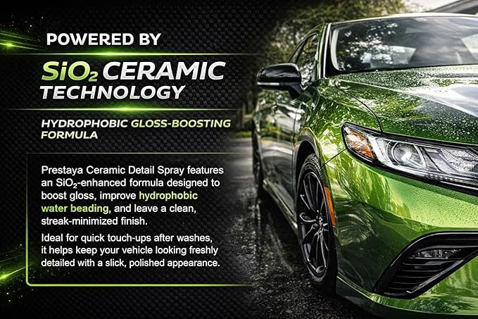 Premium Ceramic Detail Spray 16 fl oz, SiO2 Quick Detailer for Cars, Waterless Wash & Gloss Booster, Hydrophobic Water Beading, Streak-Minimized Wipe-Off, for Paint, Glass, Chrome & Trim