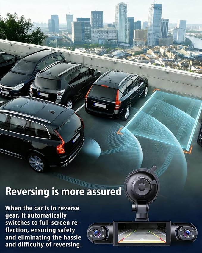 Dash Cam, Dashboard Camera 4 Channel, 360° Full View Car Dashcam System Wireless, Front and Rear Wireless Inside, 1080p HD, Infrared Lamps Night Vision G-Sensor, Car Accessories