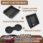 Center Console Organizer Tray for Tesla Model Y Juniper Accessories 2025 2026 and Model 3 Highland Accessories 2024 2025 2026 for Tesla Accessories Cup Holder Matte Black (3PCS)