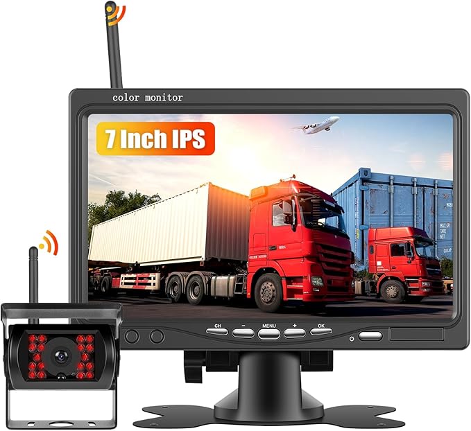 CAMECHO 7 Inch Wireless Backup Camera for Truck, HD 1080P Rear View Camera Monitor, Night Vision 18-LED Reverse Camera, BSD, Back Up Camera System for Car, Pickup, Trailer, RV, Camper, SUVs