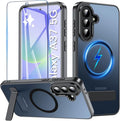 OWKEY for Samsung Galaxy A37 5G Case with Stand, Magnetic Shockproof Case Fit for Magsafe Translucent Matte Cover for Samsung A37, Black