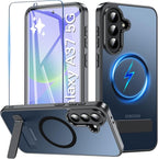 OWKEY for Samsung Galaxy A37 5G Case with Stand, Magnetic Shockproof Case Fit for Magsafe Translucent Matte Cover for Samsung A37, Black