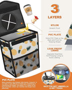 Pritent Car Trash Can with Lid, Cute Leakproof Car Trash Garbage Bag Hanging Vehicle Trash Bin Small Portable Automotive Garbage Cans Organizer for Back/Front Seat(Trapezoid,Pineapple Print