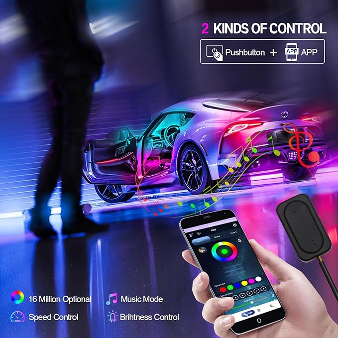 Dreamcolor Acrylic Car Interior Lights 18 in 1 RGB Car Ambient Lighting Kit APP Control Zoned Control System 252 Color Modes DIY 16 Million Colors Music Sound Active Neon Light Kits New Version