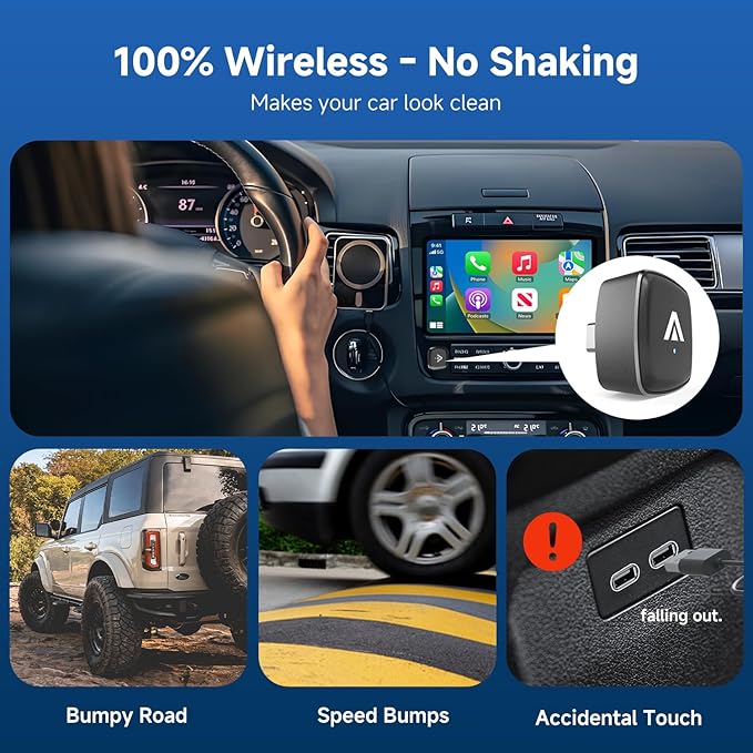 Type-C 2-in-1 Wireless CarPlay & Android Auto Adapter, Metal USB-C Mini Plug & Play Car Play Dongle, Converts Factory Wired Connection to Wireless for Car 2016+, OTA, No Lag for iPhone & Android Phone