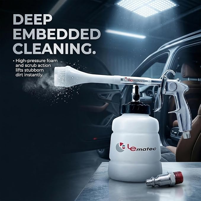 LE LEMATEC Car Foam Cleaning Gun with Brush - High-Pressure Tool for Interior Detailing | Professional Car Wash Equipment for Upholstery, Carpet & Surface Cleaning (LE-WT-0100US)