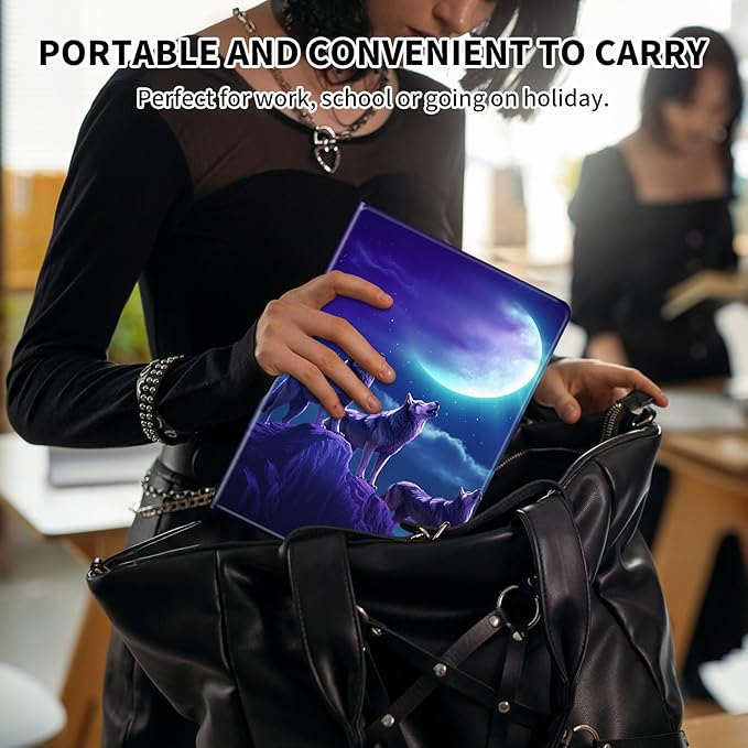Case for 7" Kindle Paperwhite 12th Generation 2024 & Kindle Colorsoft Signature Edition,Leather Folio Adjustable Stand Cover Auto Wake/Sleep for Kindle Paperwhite 2024,Moon Blue Wolf