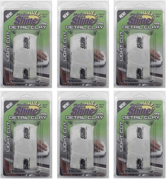 Medium Duty Clay Bar 6 Pack – 200g Large Size Detailing Clay for Car Paint, Glass, Plastic, Metal – Removes Contaminants, Tree Sap & Fallout - White Ultra Fine