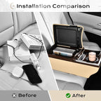 Coverado Center Console, Universal Bench Seat Center Console, Truck Back Seat Car Organizer with Cup Holder, Rear Central Car Armrest Box with Storage, Beige