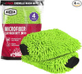 AIDEA Car Wash Mitt Microfiber, 4PK Scratch Free Lint-Free, Premium Chenille Microfiber Mitt Car Wash Brush, Green, Extra Large Size 8''X12''