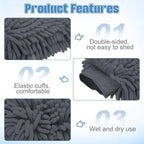HARFINGTON Chenille Microfiber Car Wash Mitts 9" x 5.5" Scratch Free Wash Gloves Absorbent Double Sided Plush Cleaning Drying Mitts for Car Washing Home Clean Grey