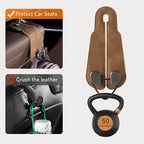 CoBak Purse Hook for Car - Universal Premium Stitched Leather and Aluminum-Magnesium Alloy Double Car Seat Back Storage Hook for Purses, Handbags, Bags (2 Pack),Brown