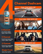 Vantrue N5 4 Channel WiFi 360° All Sides Dash Cam, STARVIS 2, IR Night Vision, 2.7K+1080P*3 Front Rear Inside Dashcam, Voice Control, GPS, 24 Hours Buffered Parking Mode Dash Camera(Renewed)