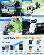 HTU 2026 Ultimate Best【True Military-Grade & Safety Cert】 Universal Cell Phone Holder Truck Car Mount for Dashboard Windshield Air Vent for iPhone 17 16 Pro Max 15 Samsung 2pcs,Black