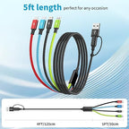 Travel Essentials 4 in 2 Multi Charging Cable [3Pack 5FT], Car Accessories Charging Cable, Chargers for Multiple Devices ith IP/Type C/Type C/Micro, Compatible with Most Phones/Tablets and More