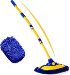 57'' Car Wash Brush with Long Handle Chenille Microfiber Car Wash Kit Mitt Retractable Bent Pole Car Wash Mop for Cars RV Truck Boat (Blue-2)
