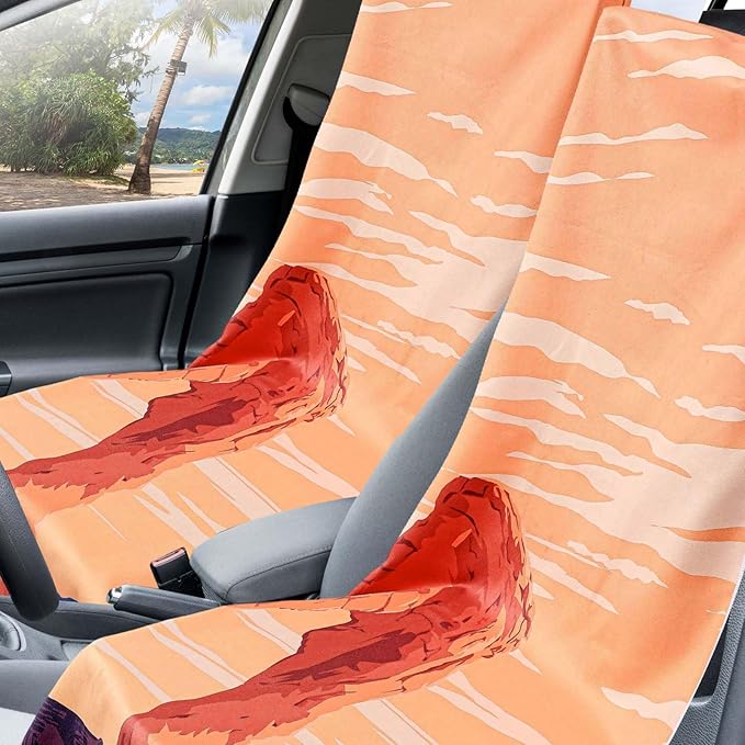 Hahafelt 2 Pack Car Seat Towel Covers with Storage Bag, 63 x 32 Inch Universal Non Slip Waterproof Sweat Protector for Car Truck, Gym Swimming Running, Machine Washable (Arch)