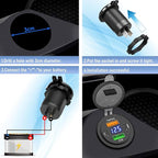 2 Pack 12V USB Outlet 4 Ports Dual USB C PD and Dual Quick Charge 3.0 Car USB Port 12 Volt Car Charger Socket with Voltmeter for Car Boat Marine RV Truck Motorcycle