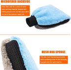 2pcs Car Wash Mitts - Double Faced Coral Velvet Clean Gloves - Scratch-Free No Falling Wool - Auto Window Door Water Absorption Cleaning Brush Tools (Blue - 2 Pack)