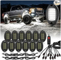 12 Pods Pure White LED Rock Lights, IP68 Waterproof Aluminum 6500K Bright White Underglow Light with Extension Cord Harness,12V Metal Fender Lights for Jeeps Trucks Off Road UTV ATV Car Golf RV Etc