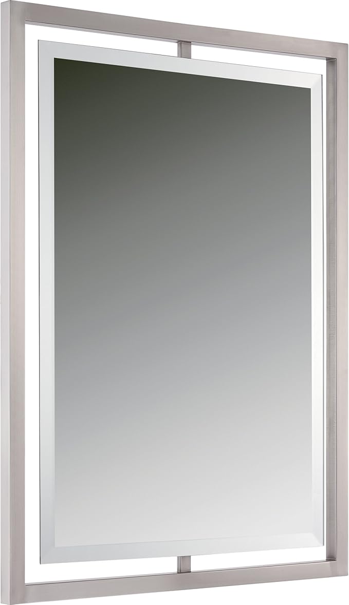 Quoizel Marcos Rectangular Wall Mirror, 32 x 24 Inch Brushed Nickel Decorative Small Mirror, Horizontal/Vertical, Modern Framed Mirror for Bedroom, Bath, Vanity, Over Sink, Living Room or Hallway