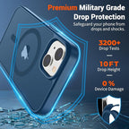 SUPFINE Magnetic for iPhone 15 Plus Case & iPhone 14 Plus Case with Screen Protector (Compatible with MagSafe)(Military Grade Drop Protection) Translucent with Anti-Fingerprint Phone Case,Deep Blue