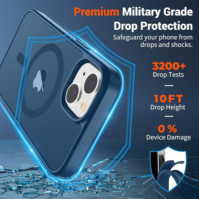 SUPFINE Magnetic for iPhone 15 Plus Case & iPhone 14 Plus Case with Screen Protector (Compatible with MagSafe)(Military Grade Drop Protection) Translucent with Anti-Fingerprint Phone Case,Deep Blue