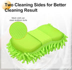 HARFINGTON Car Wash Sponge 8.7" x 4.3" Chenille Microfiber Mitt Scratch-Free Absorbent Scour Scrubber Cleaning Sponge for Washing Detailing on Cars, Trucks, SUV, Boats, Fluorescent Green