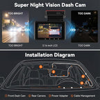 4K Dash Cam Front and Rear Dash Camera for Cars with WiFi GPS App Control ADAS Dashcam,3 inch IPS Screen Dash Cam with G-Sensor,Loop Recording,Night Vision Dashboard Camera