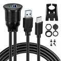 Dual Port USB A/C 3.0 Male to USB A/C 3.0 Female Extension Cable,Flush Mount Waterproof Panel Cable for Car,Truck,Boat,Motorcycle Dashboard 3.3ft