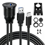Dual Port USB A/C 3.0 Male to USB A/C 3.0 Female Extension Cable,Flush Mount Waterproof Panel Cable for Car,Truck,Boat,Motorcycle Dashboard 3.3ft