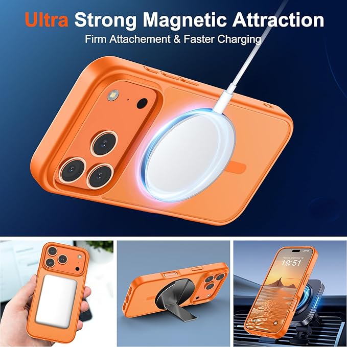 SUPFINE Magnetic for iPhone 17 Pro Case with Screen Protector (Compatible with MagSafe)(Military Grade Drop Protection) Translucent Matte Shockproof with Anti-Fingerprint Phone Cover,Starry Orange