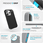Speck iPhone 15 Pro Case - Drop Protection, Grip - Scratch Resistant, Soft Touch, 6.1 Inch Phone Case - Presidio2 Grip Black/Slate Grey/White