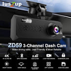 4K 3 Channel Dash Cam Front and Rear - Dash Camera for Cars - 5.8GHz WiFi GPS dashcam with IR Night Vision, 2.5K+1080P*2 Triple Car Camera 3.16" IPS, 32GB Card, G-Sensor, 24H Parking Mode
