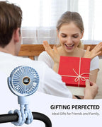 buywoo Portable Stroller Mini Fan, Small Rechargeable Personal Fan, Travel Essentials for Baby, Wagon, Car Seat, Treadmill, Battery Powered Biking Gear Accessories, 360° Rotation, 3-Speed, Display