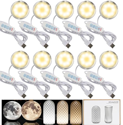 10PCS LED Lamp Kit 001 for Bambu Lab H2S/P2S/P1P/A1 Makerworld 3D Prints | 5V USB Powered, 3000K Warm White, Power-Off Color Storage, Adjustable Brightness & Color, DIY Hardware Spare Parts