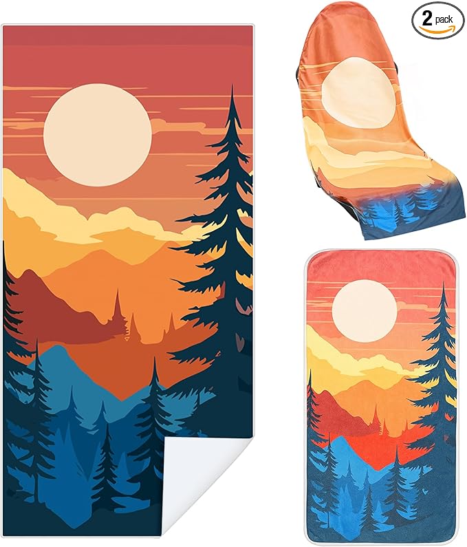 Hahafelt 2 Pack Car Seat Towel Cover and Athletic Running Towel with Storage Bags, Sweat Washable Gym Seat Protector Non Slip for Dog Pet Workout Running Outdoor Sport Activities(Sedona)