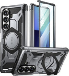 Poetic Spartan for Samsung Galaxy Z Fold 7 Case, [Hinge Protection][Magnetic Ring Adjustable Stand][Built-in Screen Protector][Compatible with MagSafe] Full-Body Rugged Phone Case, Metallic Gun Metal