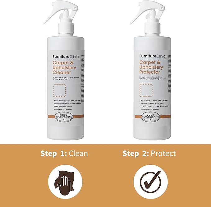 Furniture Clinic Fabric Care Kit | Clean, Protect, & Prevent All Liquid Stains, Odors, and Dirt for Upholstery, Carpet, Furniture, Fabric, Textiles | Contains Cleaner and Protector Sprays
