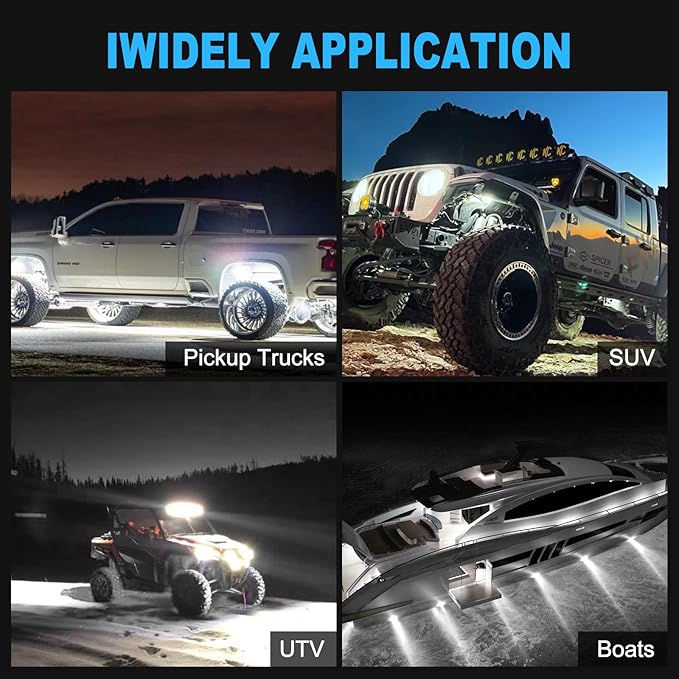 12pods White Rock Lights Dc 12v 6000k Aluminum Alloy Pure White Led Rock Lights with Switch Wiring Harness Kit Ip68 Waterproof for Trucks Pickup Off-Road Cars SUV Utv ATV Rv RZR Underglow Lights