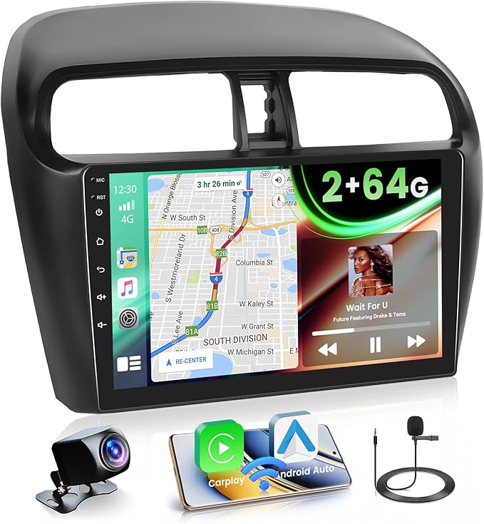2+64GB Android 15 Car Radio for Mitsubishi Mirage 2012-2022 Wireless Carplay Android Auto, 9" Touch Screen Car Stereo GPS Navi, WiFi, Bluetooth, Backup Camera, FM RDS Radio, EQ DSP, SWC