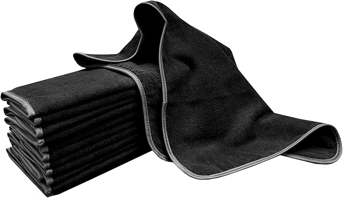 Detailer's Preference Large 320 GSM Microfiber Towels for Car Detailing, Washing, Drying, Ultra Soft Terry Weave, Scratch-Free, Lint-Free, Multi-Surface, Reusable, 16x24 Inch, 12-Pack, Black