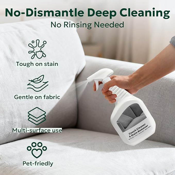 Couch Cleaner & Stain Remover Spray: Strength Multi-Surface Upholstery Cleaner - Pet-Safe Non-Toxic Quick-Drying for Fabric Sofas Carpet Furniture Couches & Car Interiors